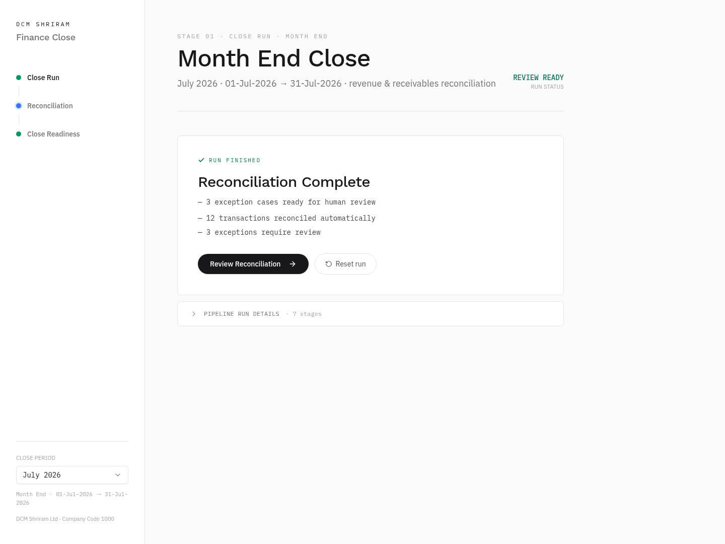 Finance reconciliation demo application